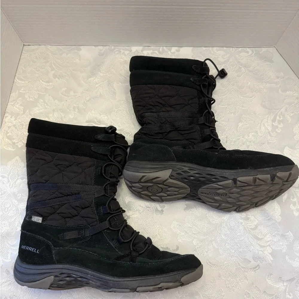 Merrell women’s 8 approach‎ tall waterproof leather quilted black boots J99128